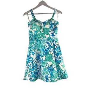 Lilly Pulitzer Mini Dress 0 Spaghetti Blue Floral Babydoll Straps Vacation Party